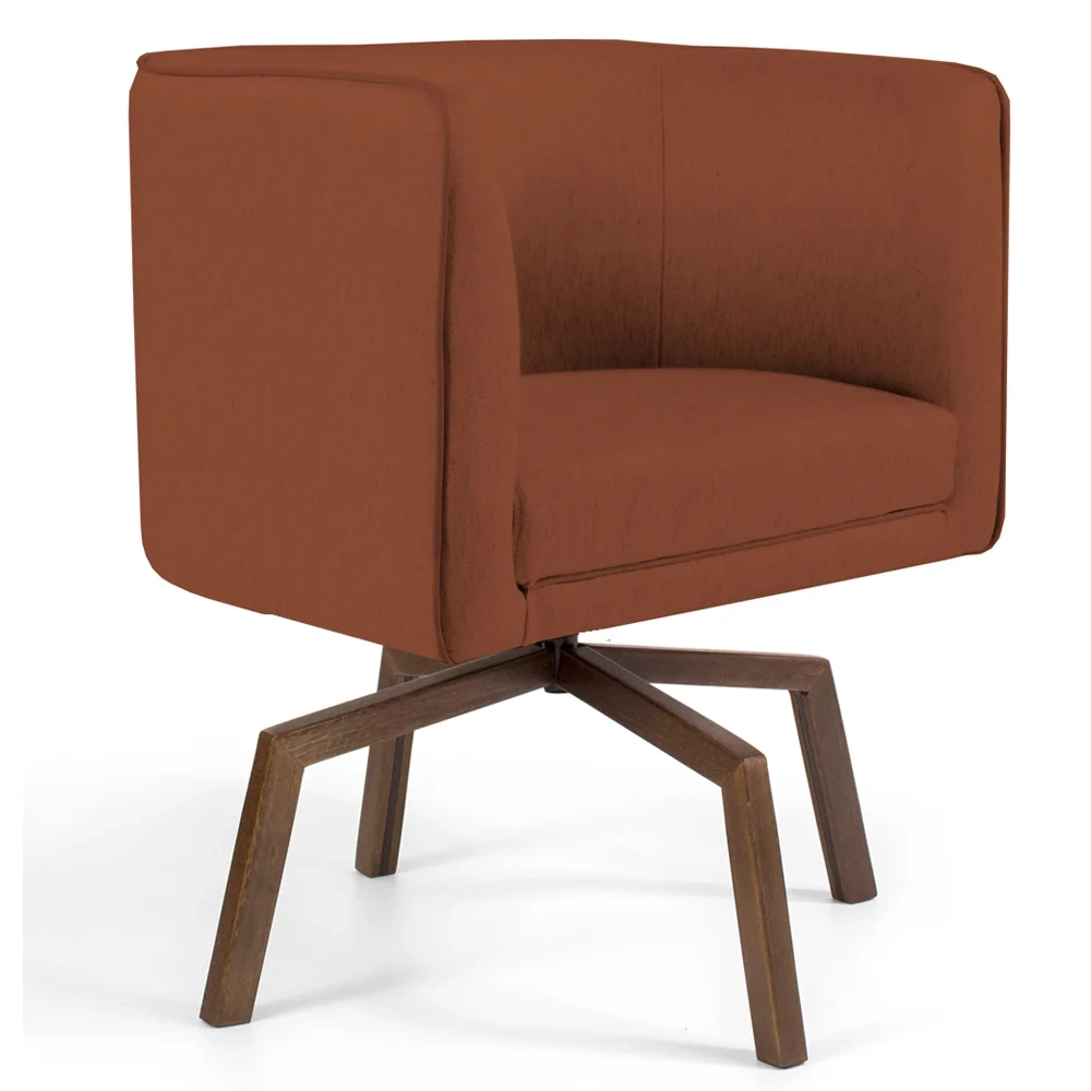 Poltrona Decorativa Giratória Base Ka Madeira Betina B-355 Linho Laranja - Domi