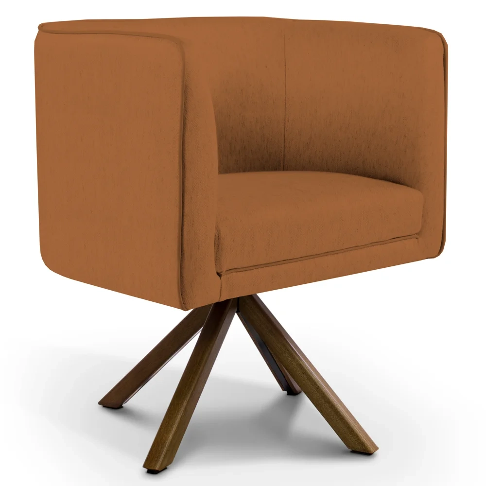 Poltrona Decorativa Giratória Base Giromad Madeira Betina C-262 Veludo Telha - Domi