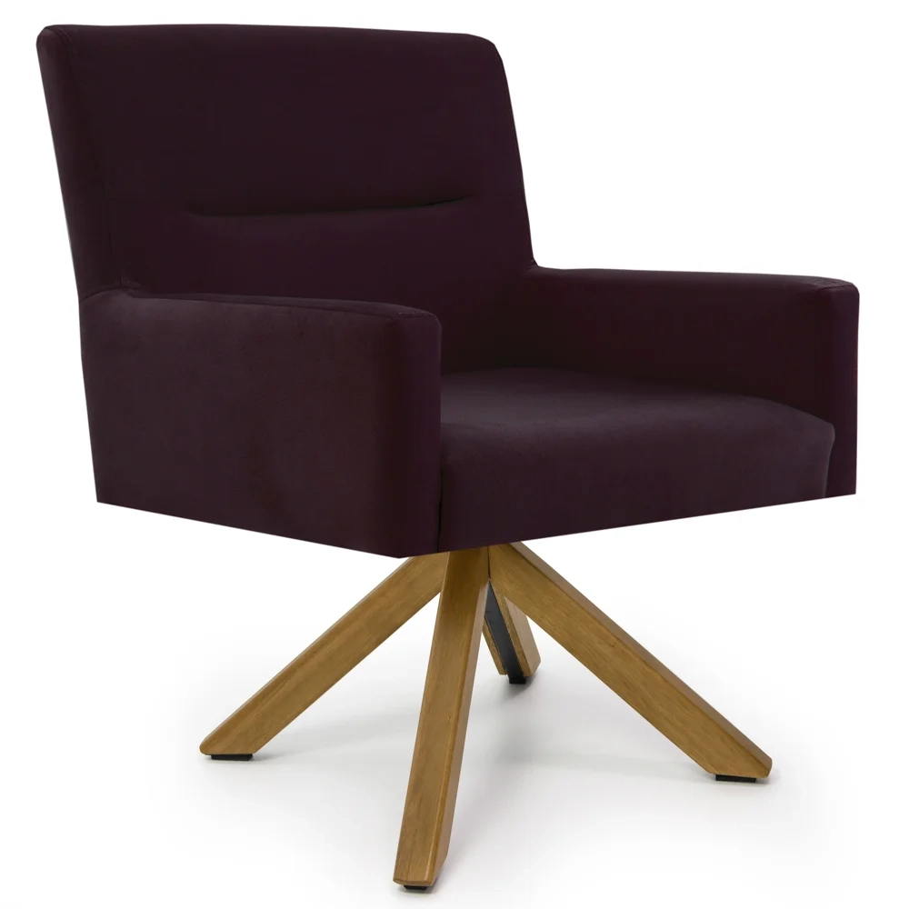 Poltrona Decorativa Giratória Base Giromad Madeira Angel Veludo C-292 Uva - Domi