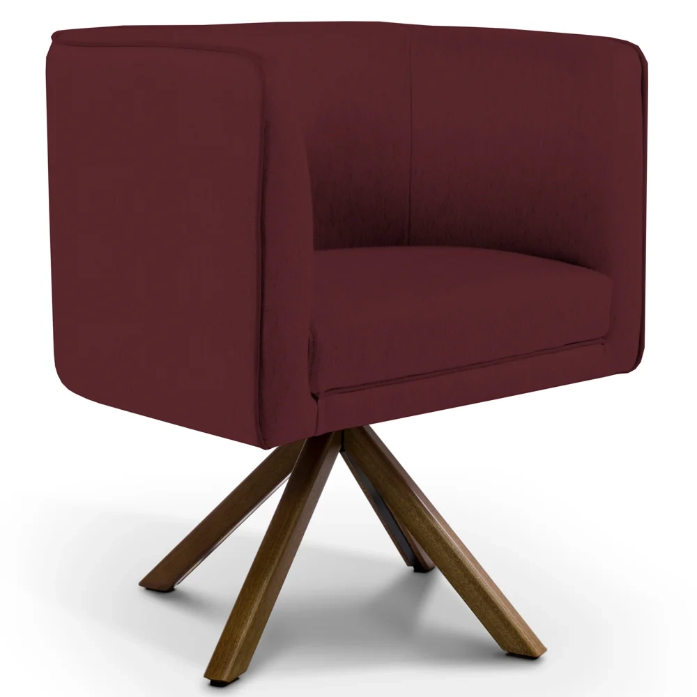 Poltrona Decorativa Giratória Base Giromad Madeira Betina C-278 Veludo Marsala - Domi