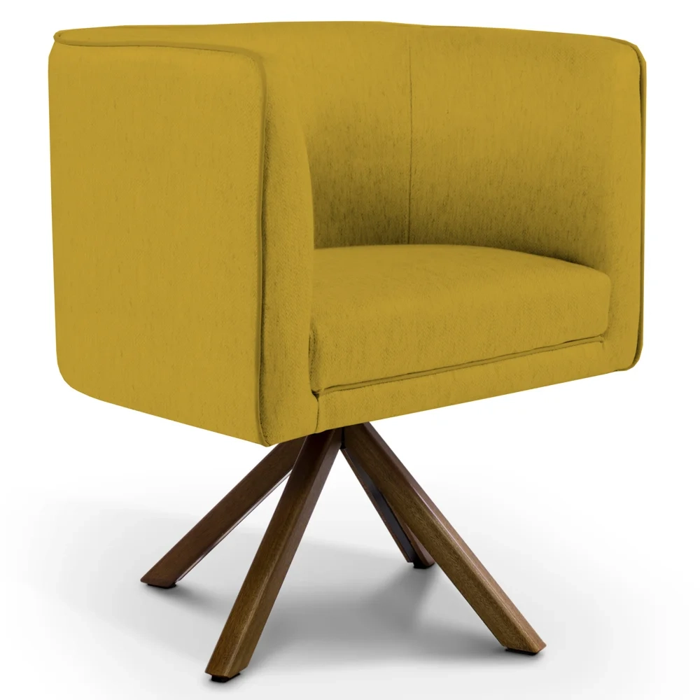 Poltrona Decorativa Giratória Base Giromad Madeira Betina C-279 Veludo Mostarda - Domi