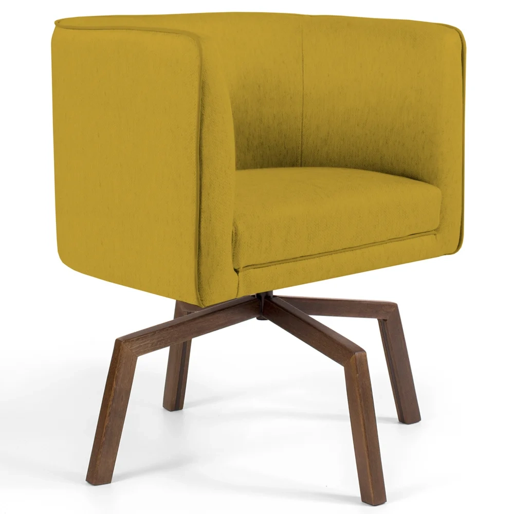 Poltrona Decorativa Giratória Base Ka Madeira Betina C-279 Veludo Mostarda - Domi