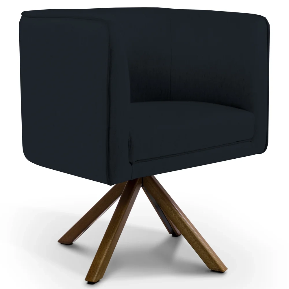 Poltrona Decorativa Giratória Base Giromad Madeira Betina C-300 Veludo Preto - Domi