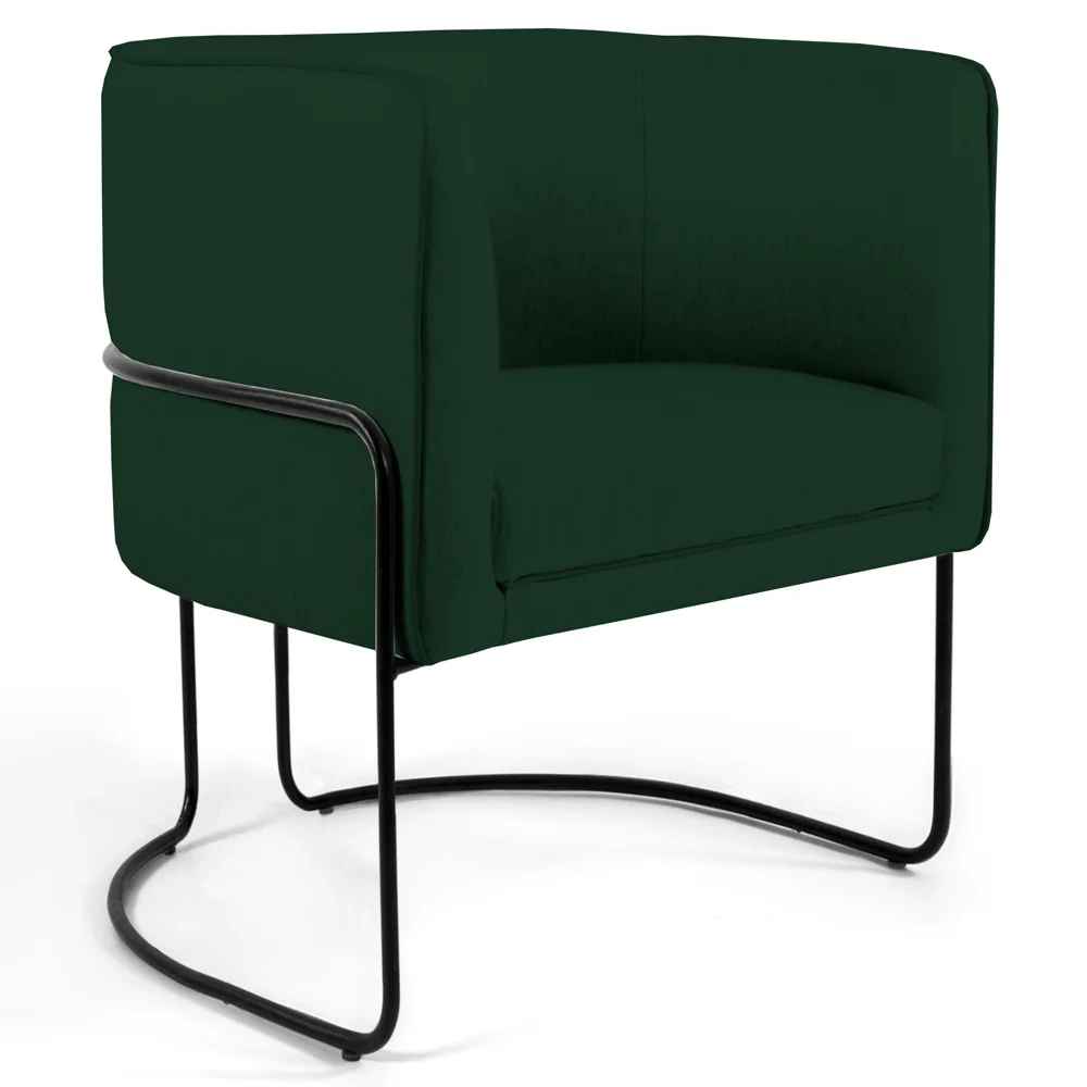 Poltrona Decorativa Base Aço Betina C-303 Veludo Verde Musgo - Domi