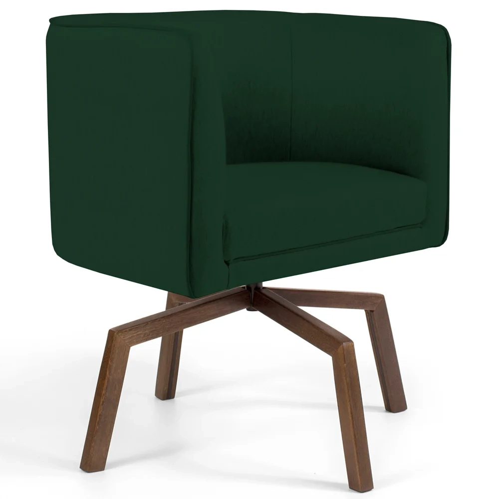 Poltrona Decorativa Giratória Base Ka Madeira Betina C-303 Veludo Verde Musgo - Domi