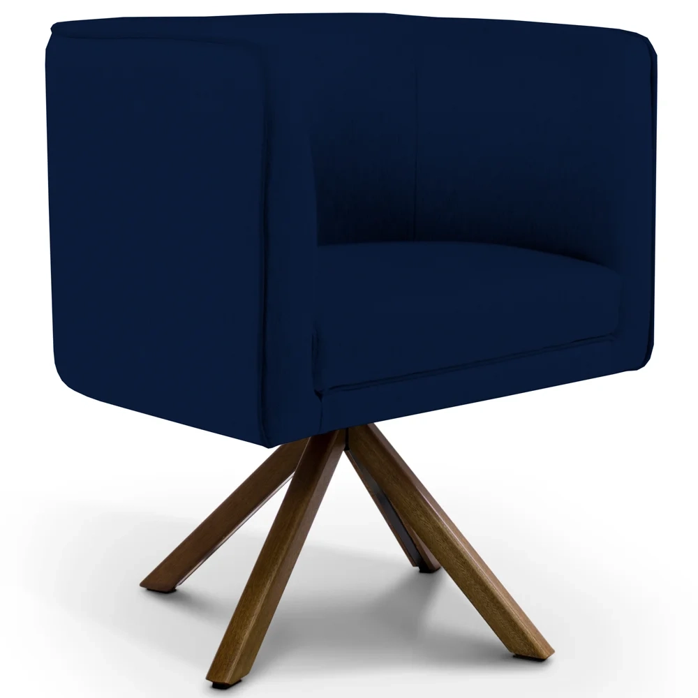 Poltrona Decorativa Giratória Base Giromad Madeira Betina C-304 Veludo Azul Marinho - Domi