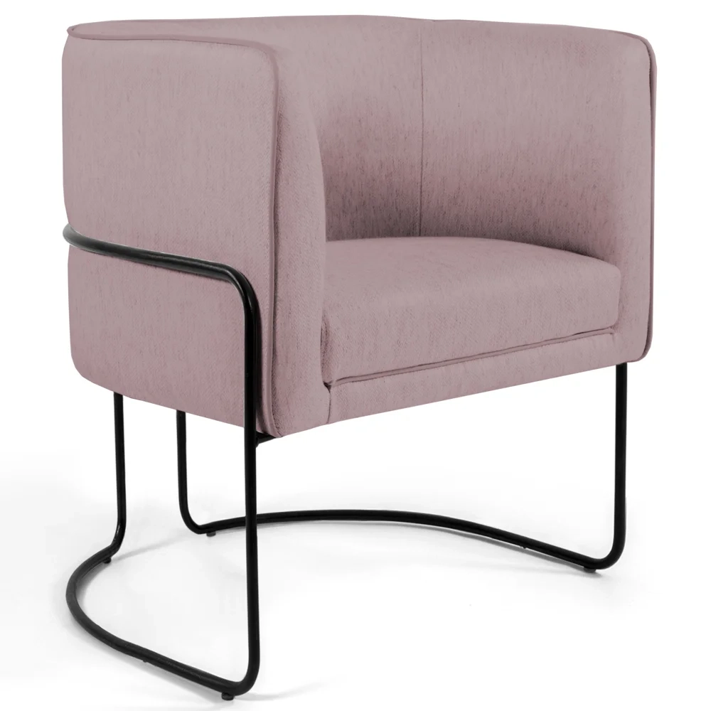 Poltrona Decorativa Base Aço Betina C-305 Veludo Rosê - Domi