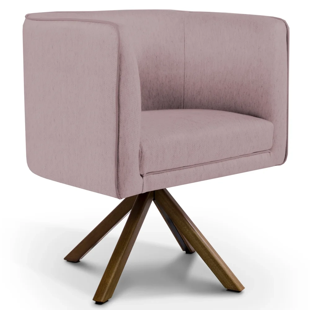 Poltrona Decorativa Giratória Base Giromad Madeira Betina C-305 Veludo Rosê - Domi