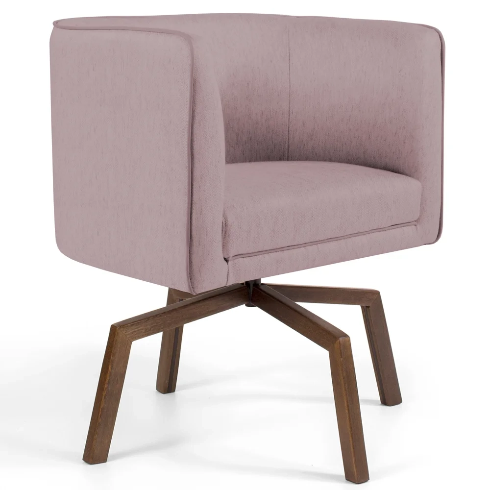 Poltrona Decorativa Giratória Base Ka Madeira Betina C-305 Veludo Rosê - Domi