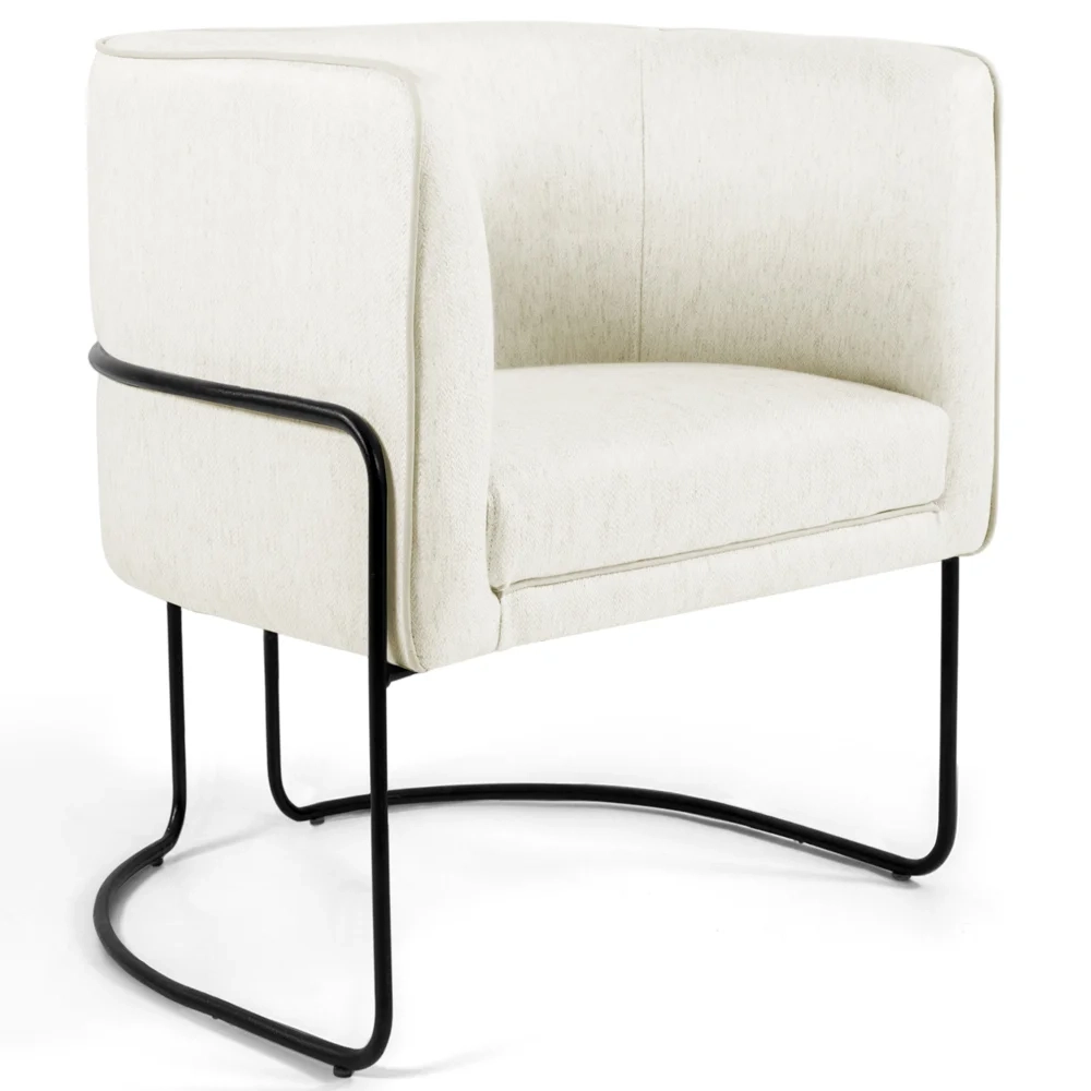 Poltrona Decorativa Base Aço Betina C-309 Veludo Bege Claro - Domi