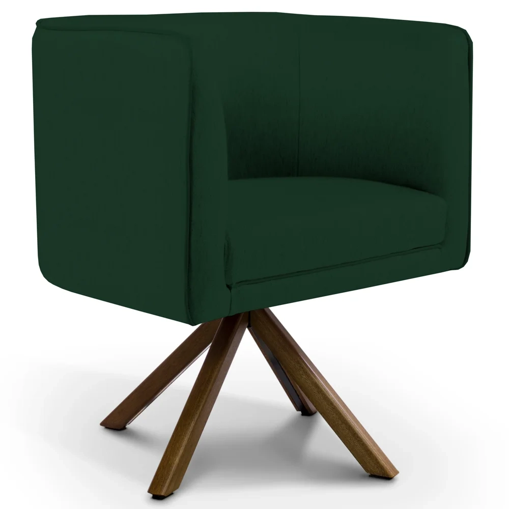 Poltrona Decorativa Giratória Base Giromad Madeira Betina C-303 Veludo Verde Musgo - Domi