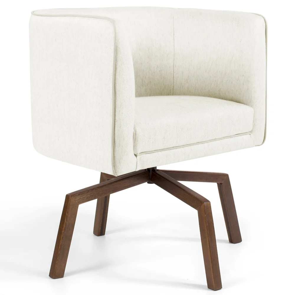 Poltrona Decorativa Giratória Base Ka Madeira Betina C-309 Veludo Bege - Domi