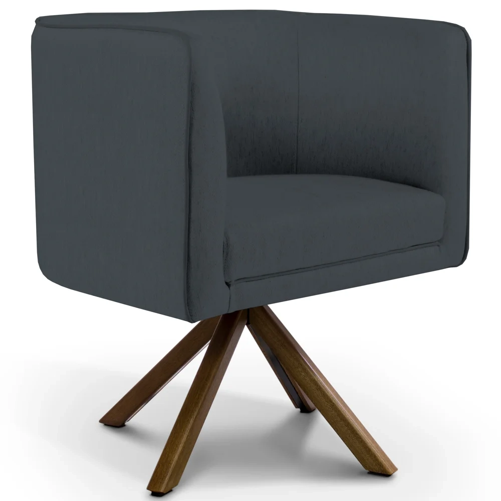 Poltrona Decorativa Giratória Base Giromad Madeira Betina C-317 Veludo Cinza - Domi