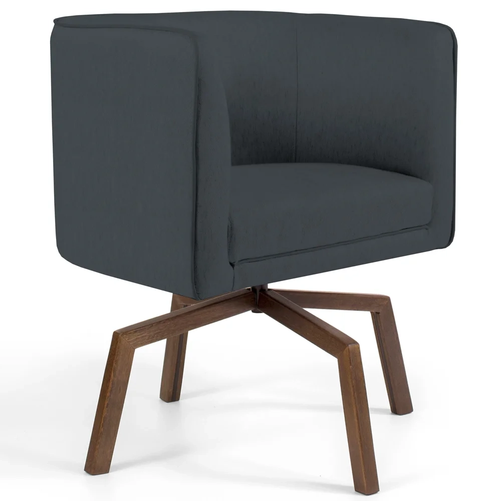 Poltrona Decorativa Giratória Base Ka Madeira Betina C-317 Veludo Cinza - Domi