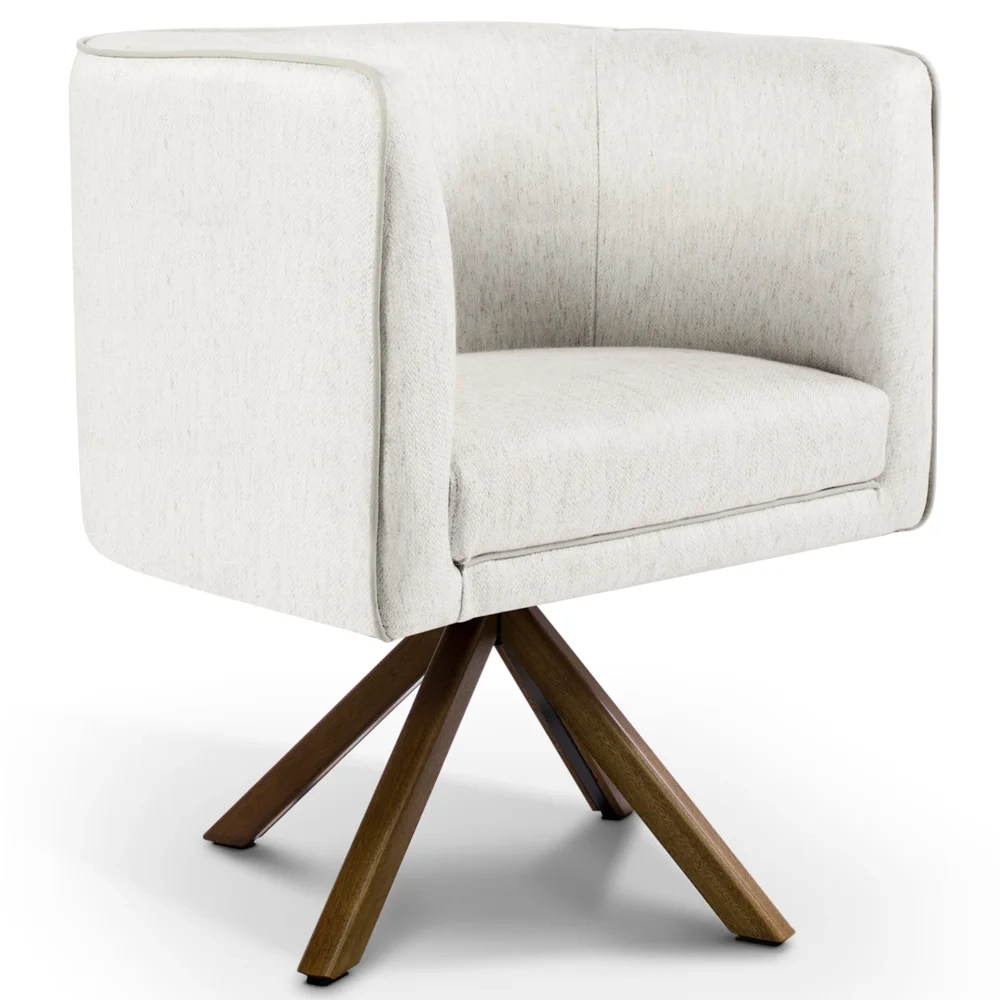 Poltrona Decorativa Giratória Base Giromad Madeira Betina C-443 Linho Bege - Domi