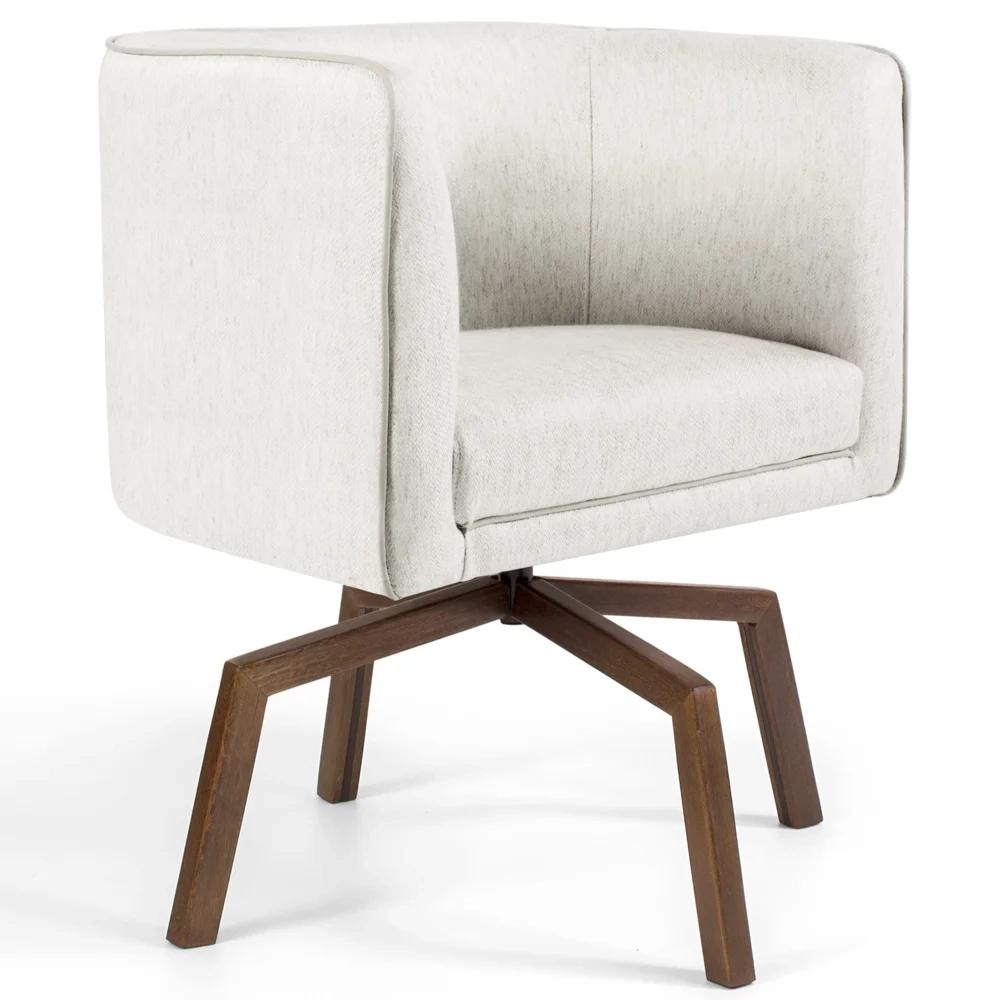 Poltrona Decorativa Giratória Base Ka Madeira Betina C-443 Linho Bege - Domi