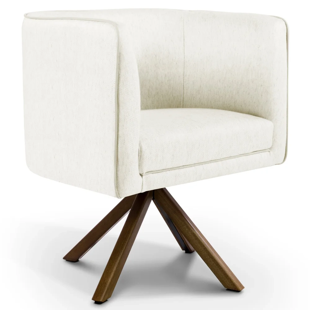 Poltrona Decorativa Giratória Base Giromad Madeira Betina C-309 Veludo Bege Claro - Domi