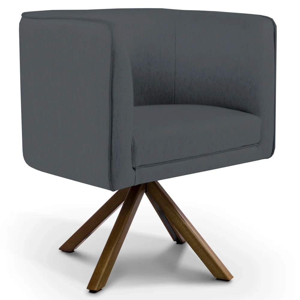 Poltrona Decorativa Giratória Base Giromad Madeira Betina C-03 Corano Cinza - Domi