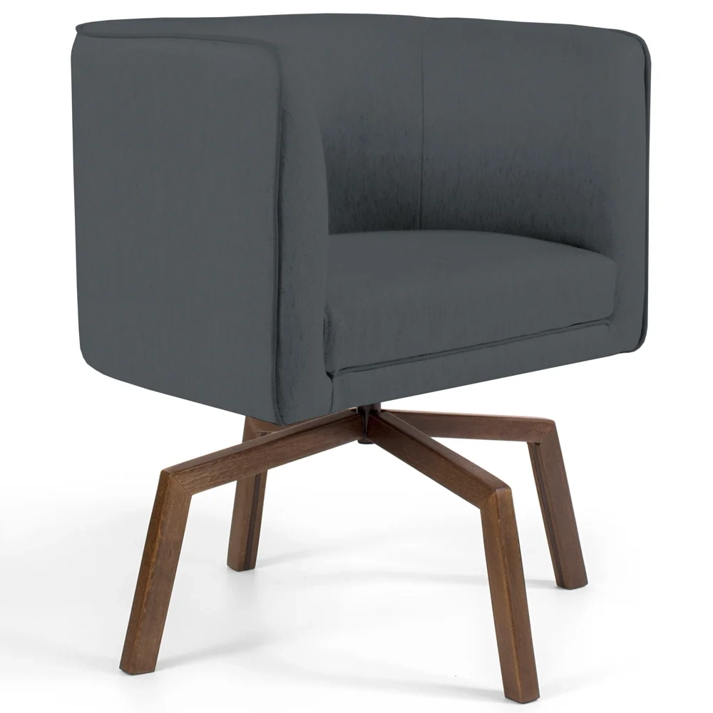 Poltrona Decorativa Giratória Base Ka Madeira Betina C-03 Corano Cinza - Domi