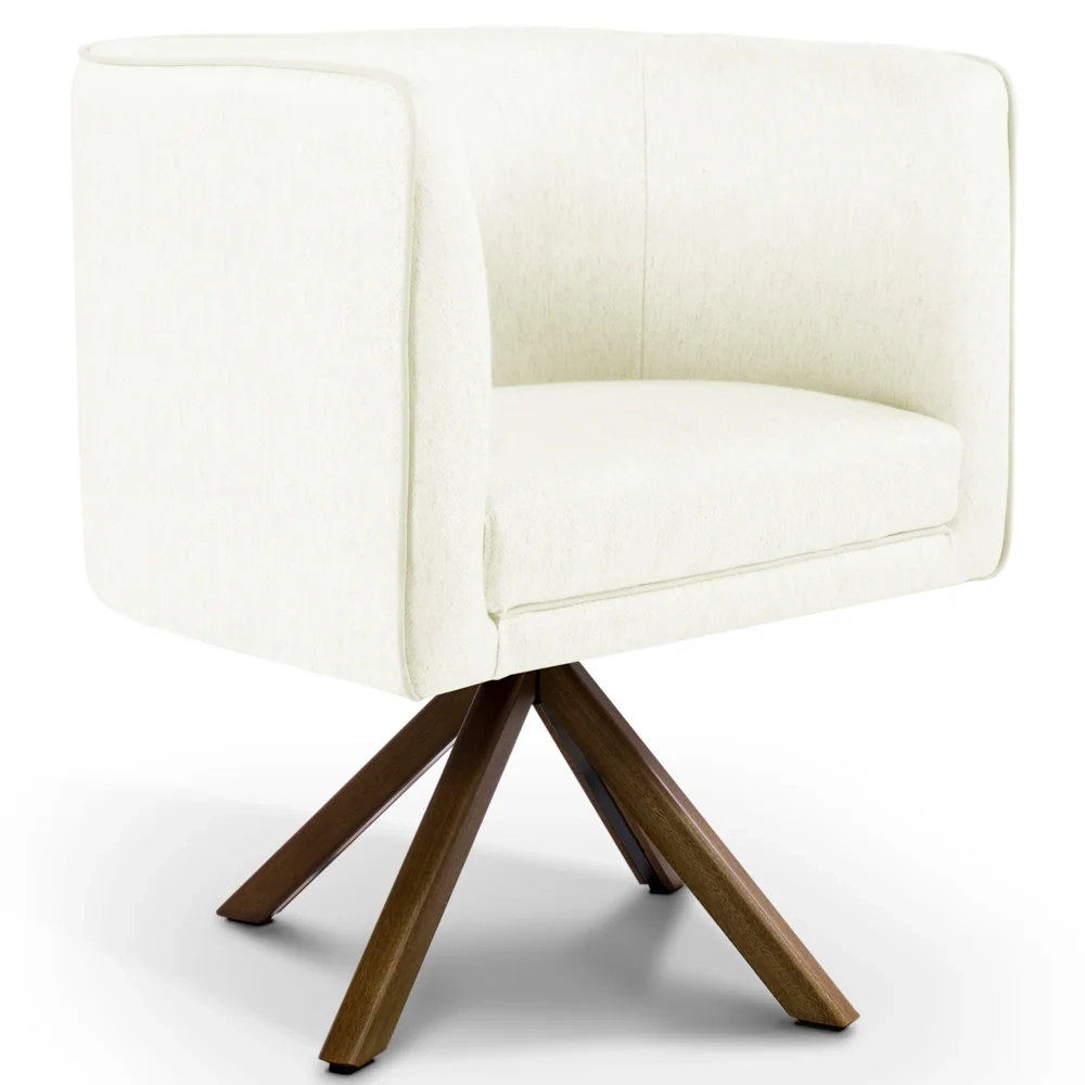 Poltrona Decorativa Giratória Base Giromad Madeira Betina C-26 Corano Bege - Domi