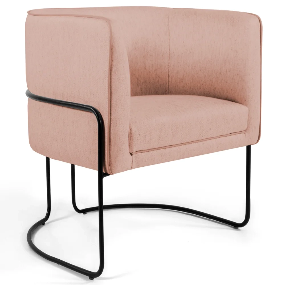 Poltrona Decorativa Base Aço Betina C-105 Linho Rosê - Domi