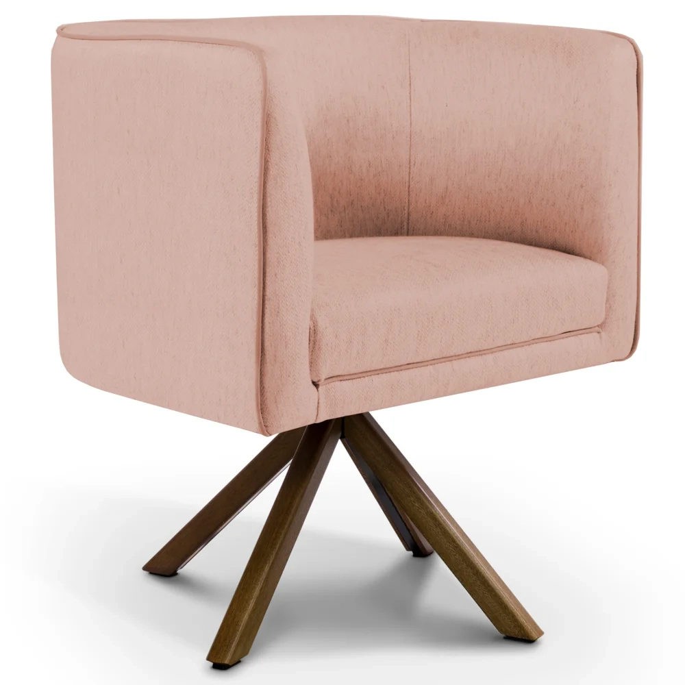Poltrona Decorativa Giratória Base Giromad Madeira Betina C-105 Linho Rosê - Domi
