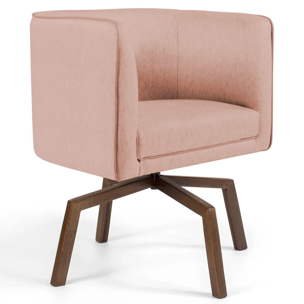 Poltrona Decorativa Giratória Base Ka Madeira Betina C-105 Linho Rosê - Domi