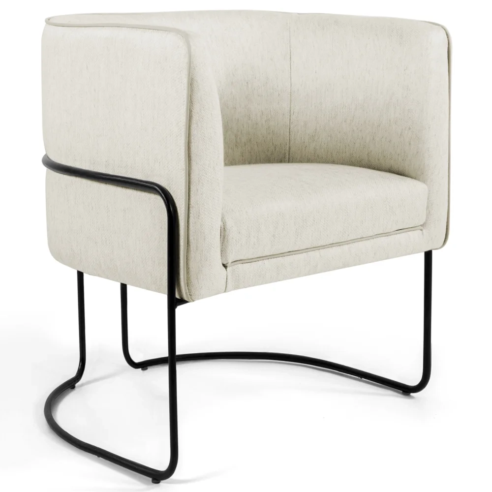 Poltrona Decorativa Base Aço Betina C-107 Linho Bege Claro - Domi