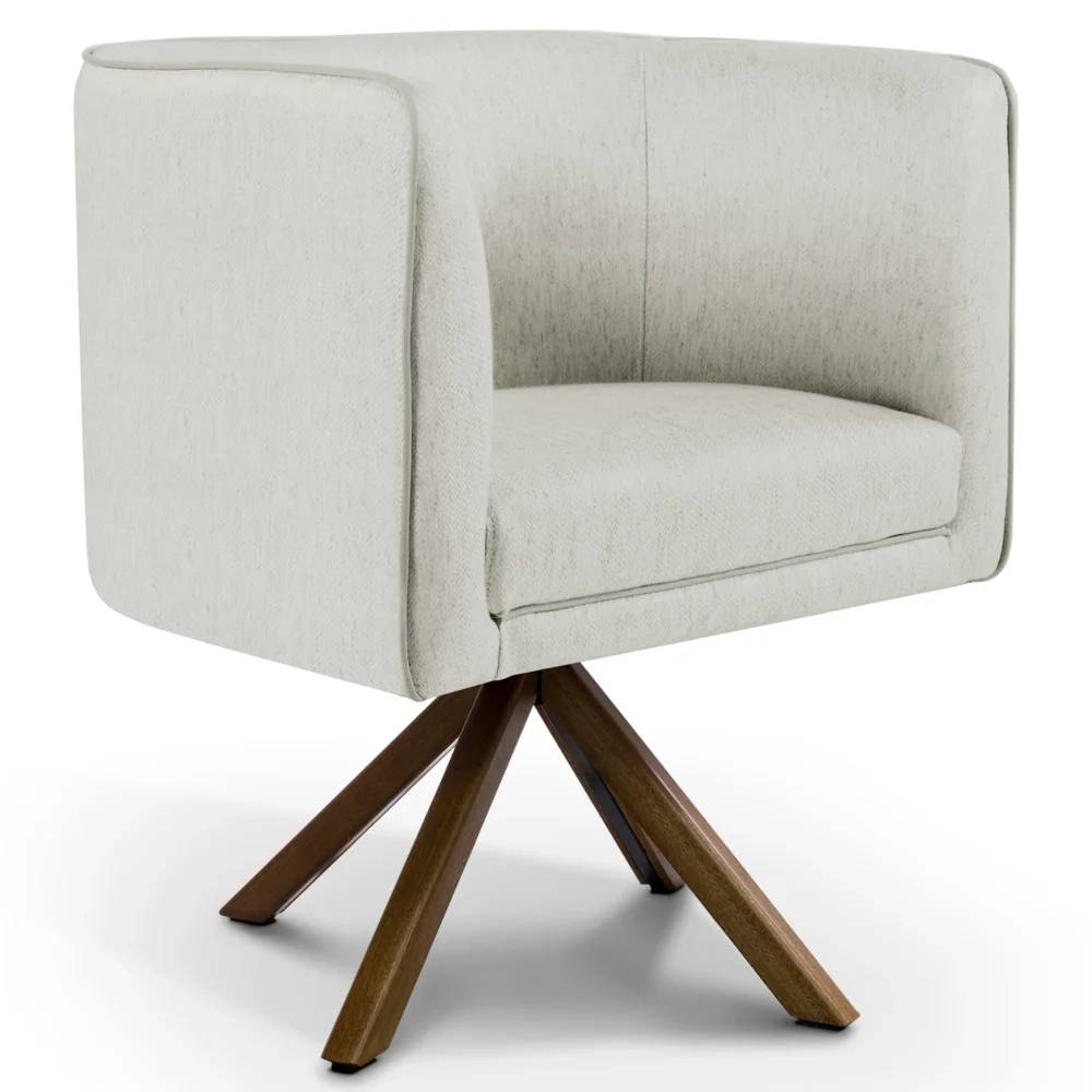 Poltrona Decorativa Giratória Base Giromad Madeira Betina C-107 Linho Cru - Domi