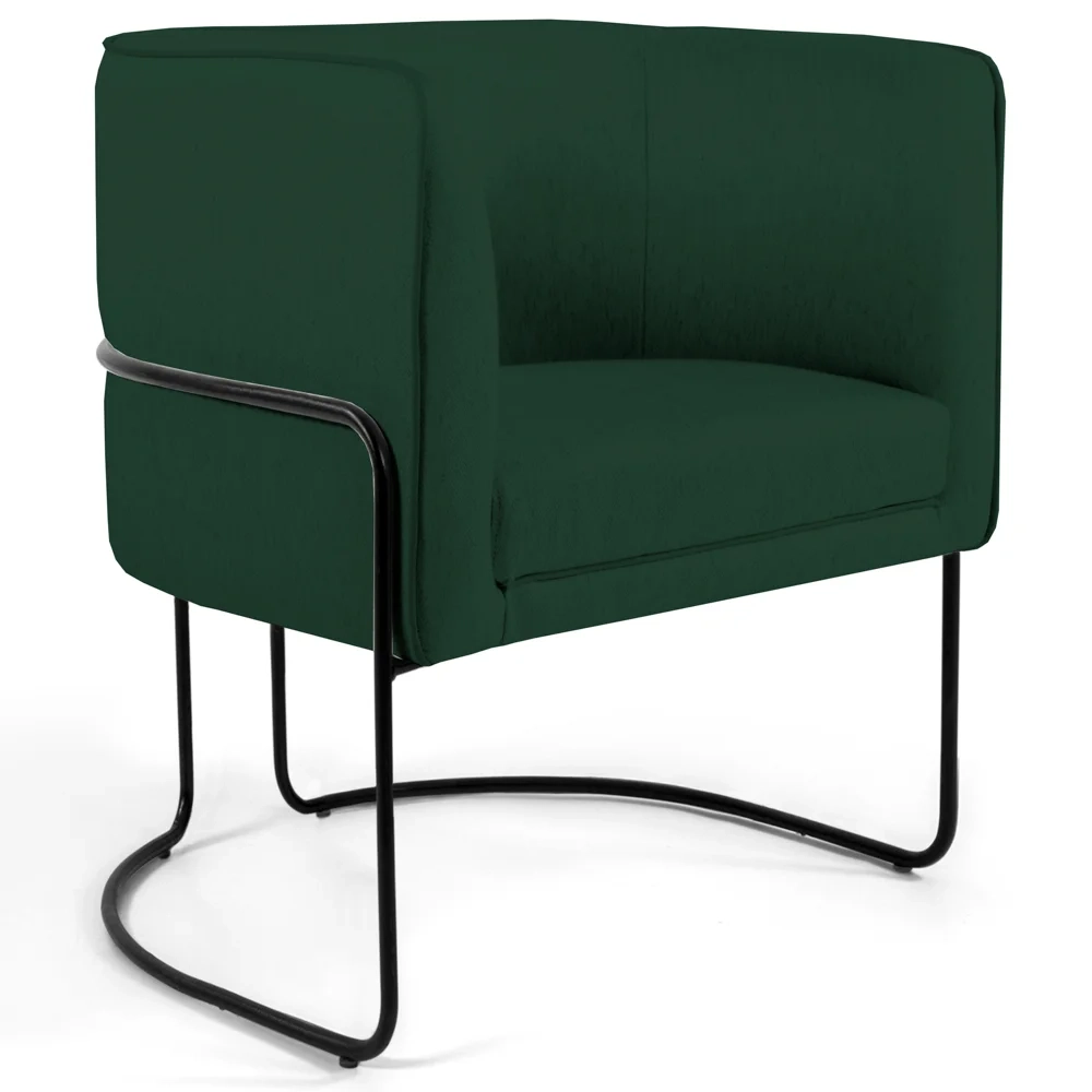 Poltrona Decorativa Base Aço Betina C-117 Linho Verde Musgo - Domi