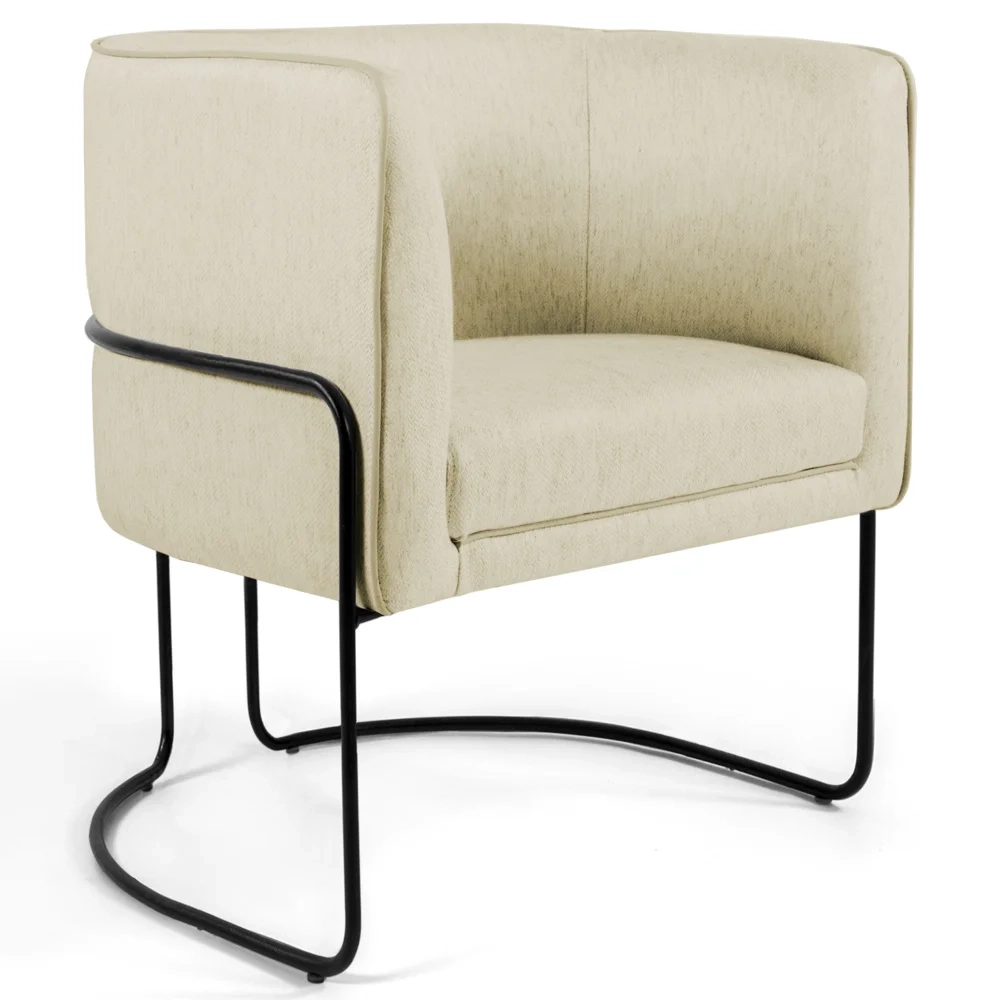 Poltrona Decorativa Base Aço Betina C-129 Linho Bege - Domi