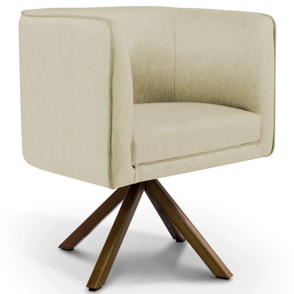 Poltrona Decorativa Giratória Base Giromad Madeira Betina C-129 Linho Bege - Domi