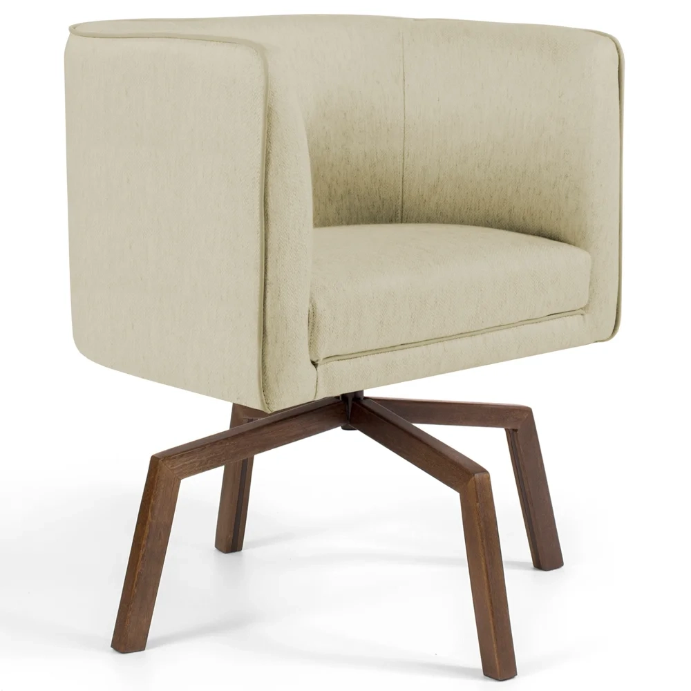 Poltrona Decorativa Giratória Base Ka Madeira Betina C-129 Linho Bege - Domi