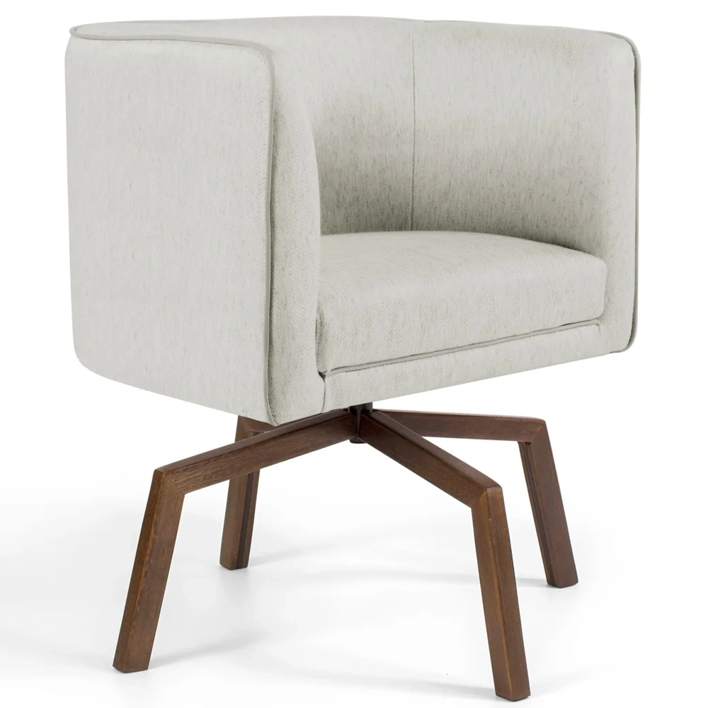 Poltrona Decorativa Giratória Base Ka Madeira Betina C-107 Linho Cru - Domi