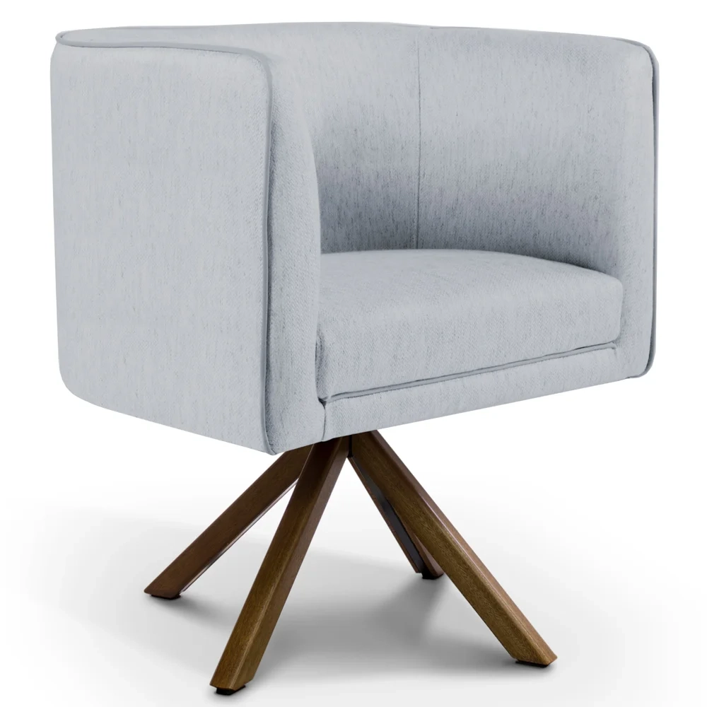 Poltrona Decorativa Giratória Base Giromad Madeira Betina D-315 Linho Cinza - Domi