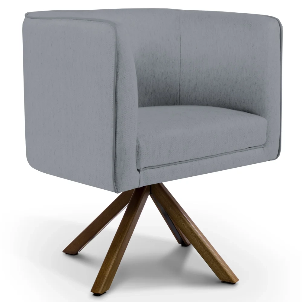 Poltrona Decorativa Giratória Base Giromad Madeira Betina C-416 Linho Cinza Escuro - Domi