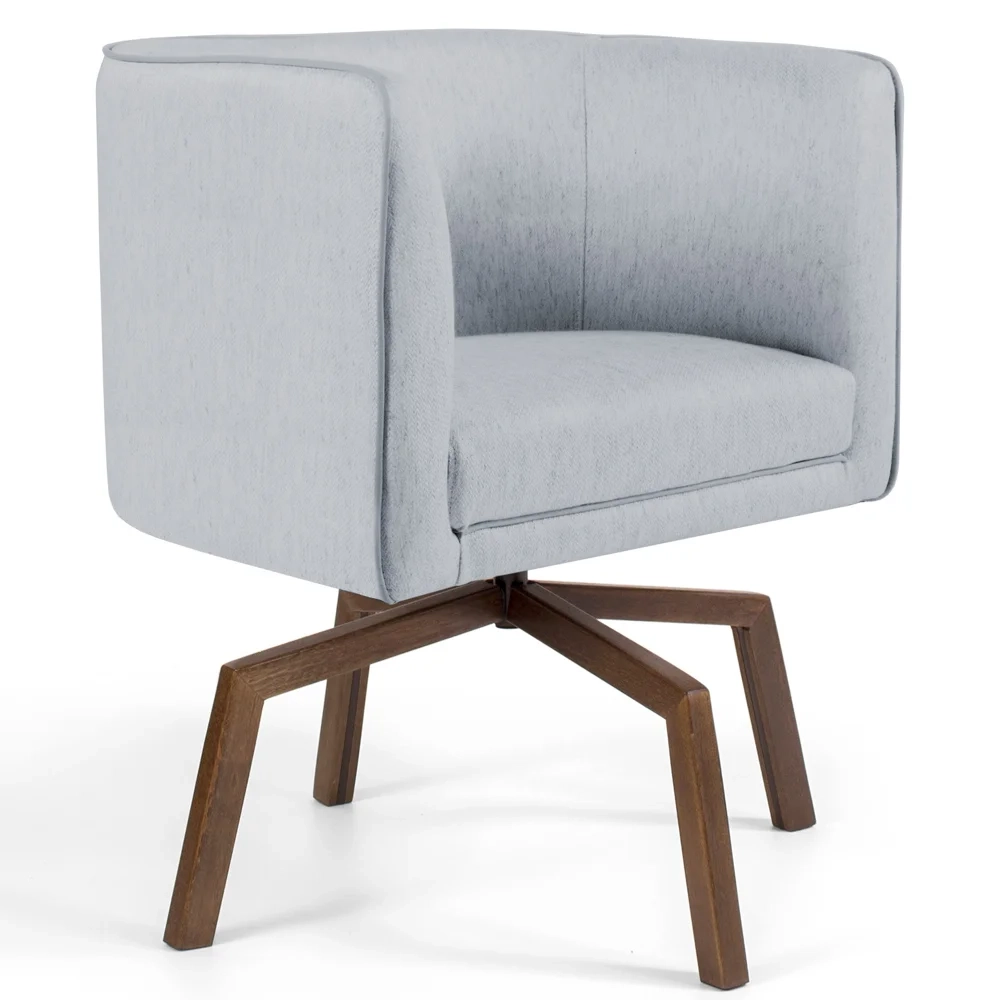 Poltrona Decorativa Giratória Base Ka Madeira Betina D-315 Linho Cinza - Domi