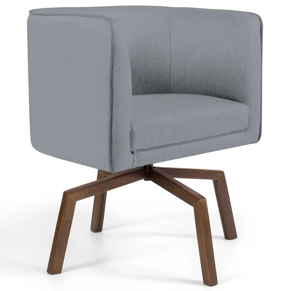 Poltrona Decorativa Giratória Base Ka Madeira Betina C-416 Linho Cinza Escuro - Domi