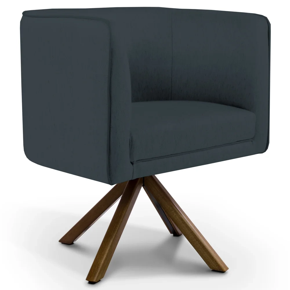 Poltrona Decorativa Giratória Base Giromad Madeira Betina D-465 Linho Chumbo - Domi