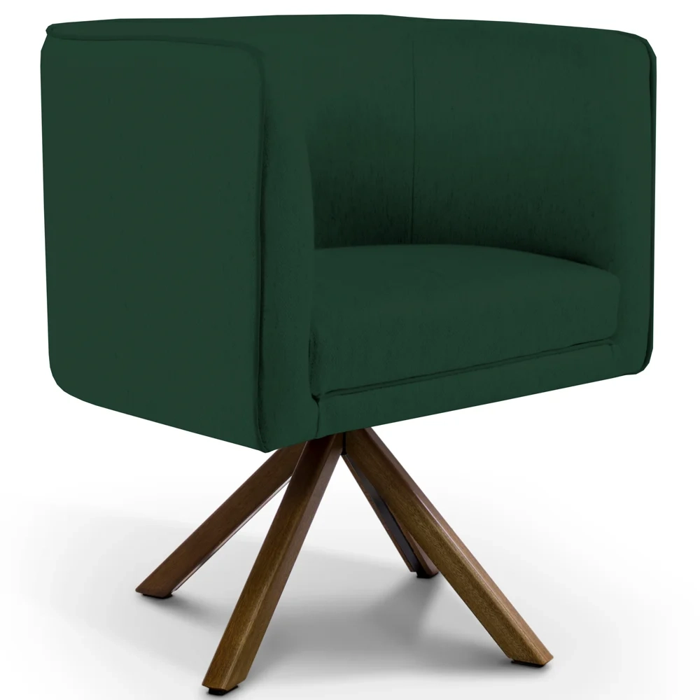 Poltrona Decorativa Giratória Base Giromad Madeira Betina C-117 Linho Verde Musgo - Domi