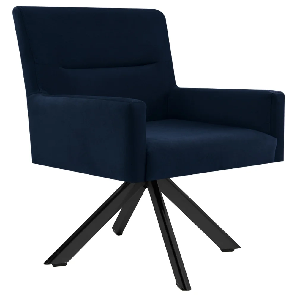 Poltrona Decorativa Giratória Base Eiffel Preto Angel Veludo C-304 Azul - Domi