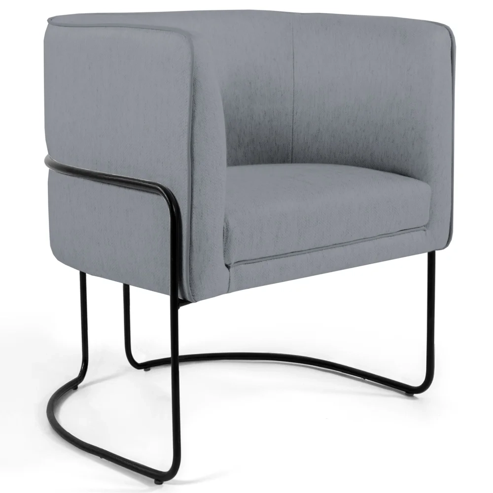 Poltrona Decorativa Base Aço Betina C-416 Linho Cinza Escuro - Domi