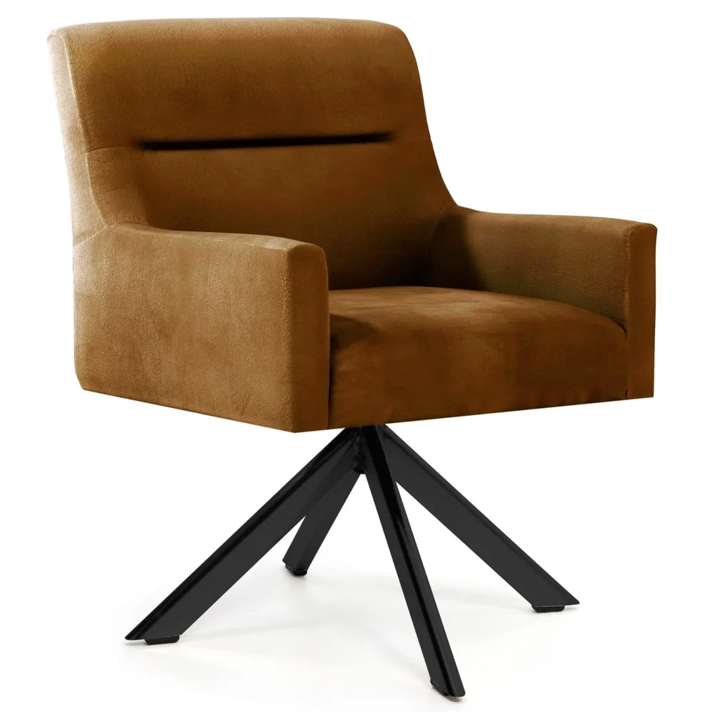 Poltrona Decorativa Giratória Base Eiffel Preto Angel Veludo C-262 Laranja - Domi