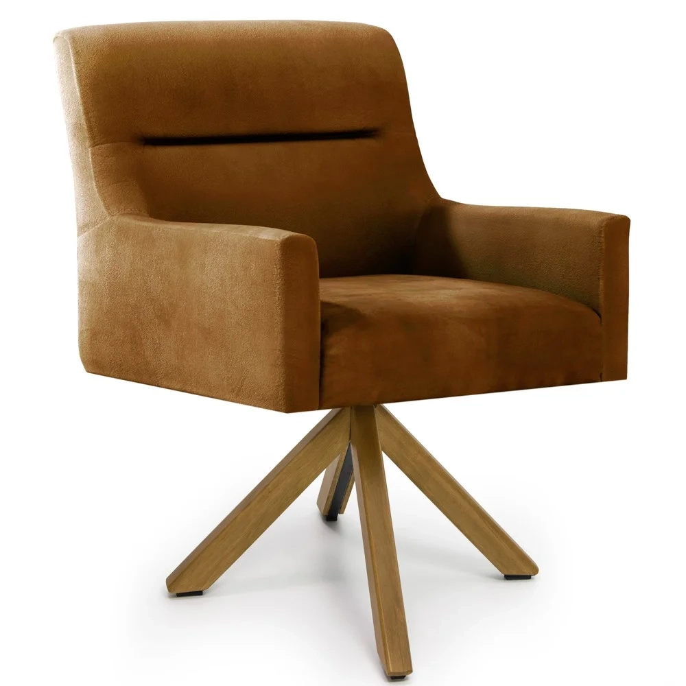 Poltrona Decorativa Giratória Base Giromad Madeira Angel Veludo C-262 Laranja - Domi