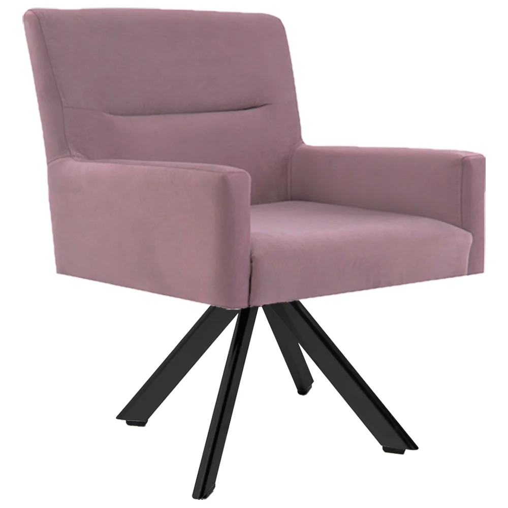 Poltrona Decorativa Giratória Base Eiffel Preto Angel Veludo C-305 Rosa - Domi