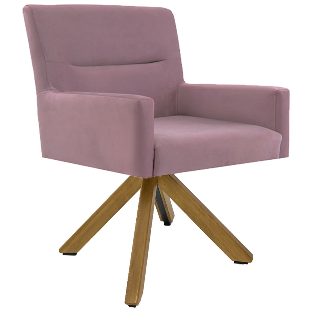 Poltrona Decorativa Giratória Base Giromad Madeira Angel Veludo C-305 Rosa - Domi