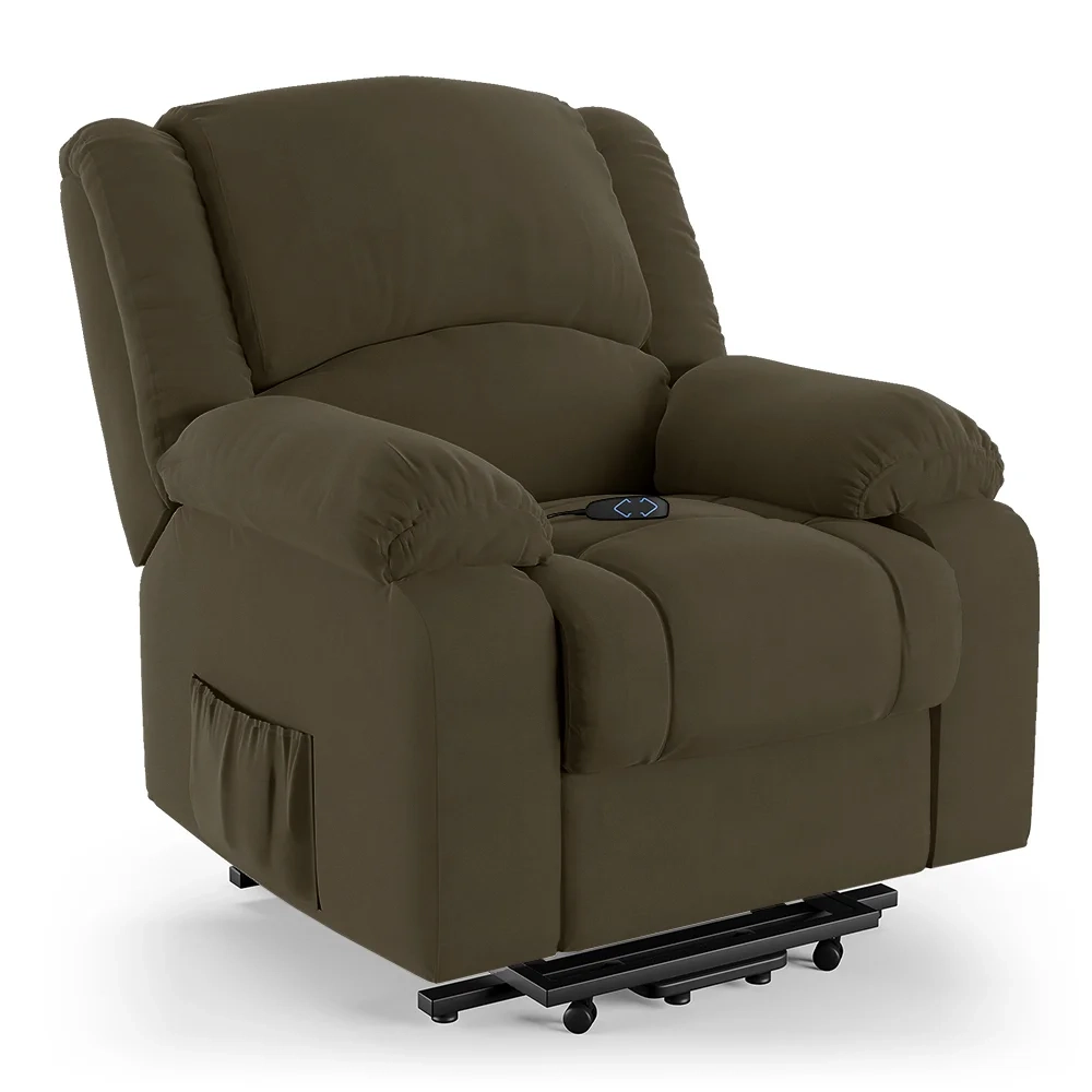 Poltrona do Papai Reclinável Pietra Elevação Lift Elétrico FH9 Veludo Capuccino - Mpozenato