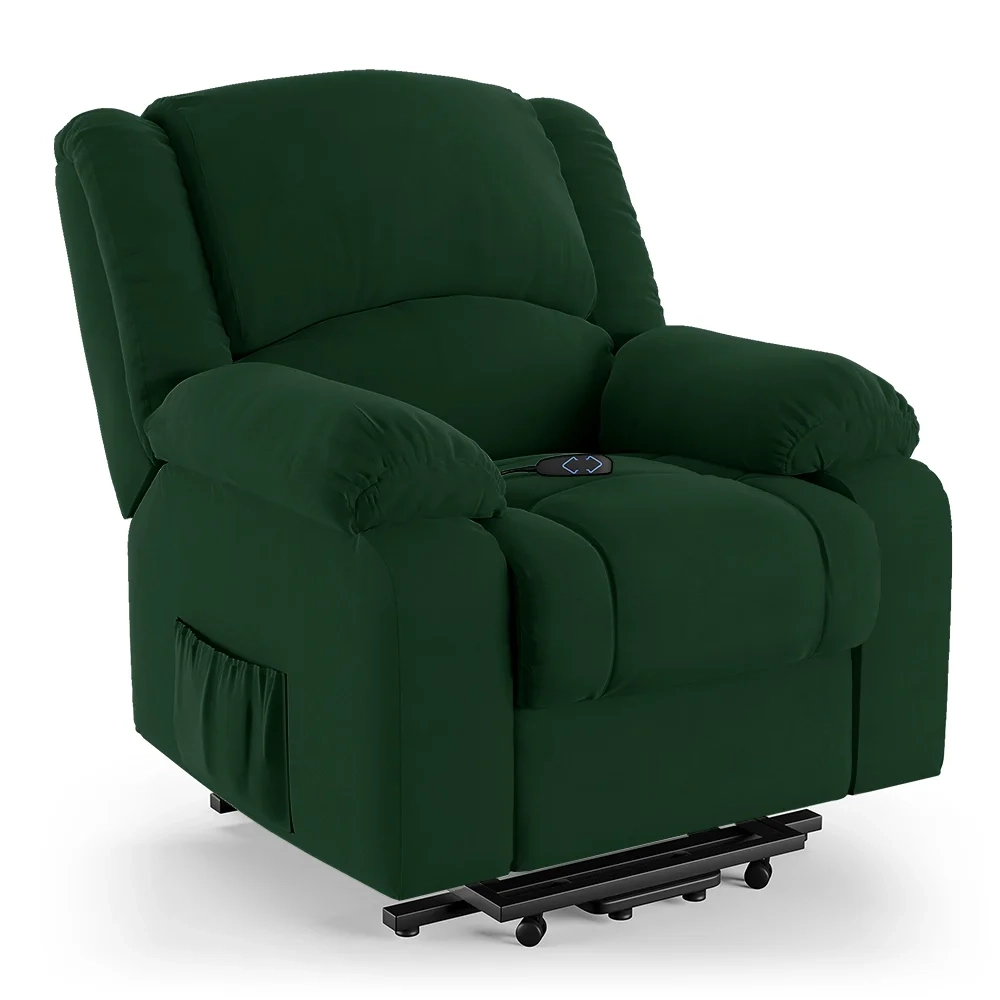 Poltrona do Papai Reclinável Pietra Elevação Lift Elétrico FH9 Veludo Verde - Mpozenato