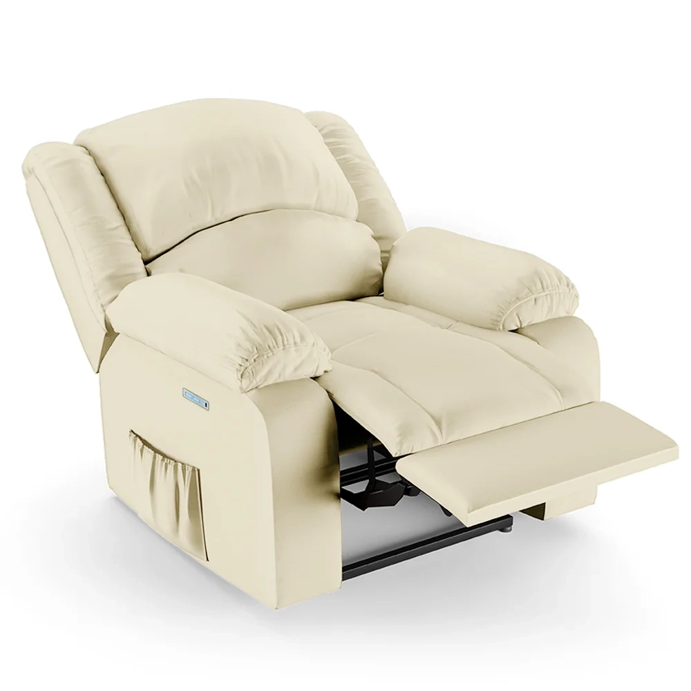 Poltrona do Papai Reclinável Pietra Elétrica LED FH9 PU Bege - Mpozenato