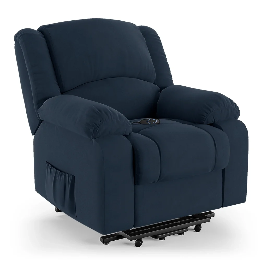 Poltrona do Papai Reclinável Pietra Elevação Lift Elétrico FH9 Veludo Azul - Mpozenato